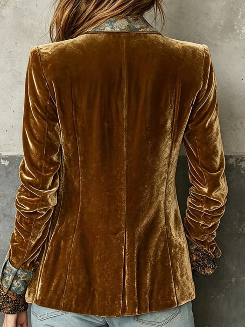 Gold Elegant Women's Velvet Blazer - Picture 2 of 4